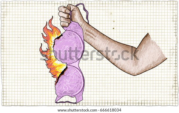 燃えるブラを持つ強い女性の拳 のイラスト素材