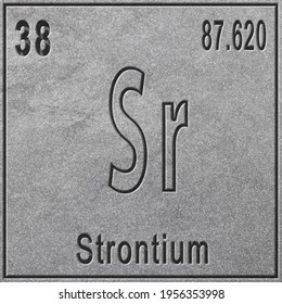Strontium chemical element, Sign with atomic number and atomic weight, Periodic Table Element, silver background