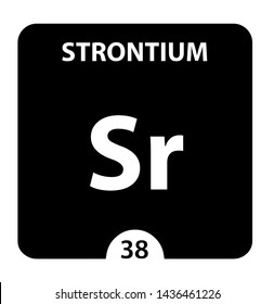 Strontium Sr chemical element. Strontium Sign with atomic number. Chemical 38 element of periodic table. Periodic Table of the Elements with atomic number, weight and Strontium symbol. Laboratory and