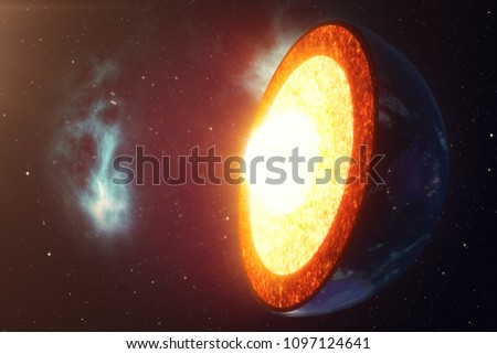 Structure core Earth. Structure layers of the earth. The structure of the earth's crust. Earth cross section in space view. Elements of this image furnished by NASA. 3D rendering