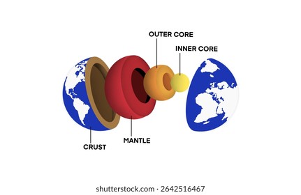The structure of the earth is divided into four major components, the crust, the mantle, the outer core, the inner core, The crust is the outermost layer of the Earth, Graphic for Earth Structure