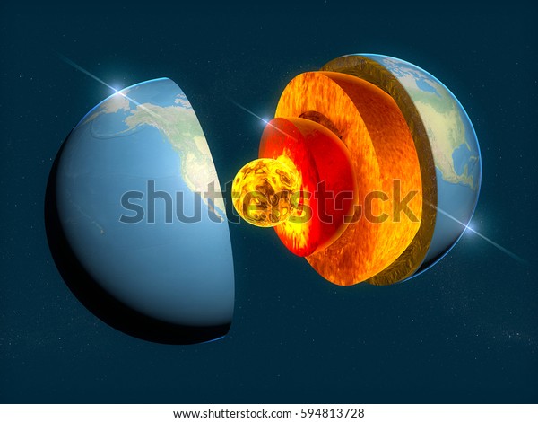 Structure of\
the Earth, the section of the earth\'s crust. 3d rendering. Element\
of this image is furnished by\
NASA