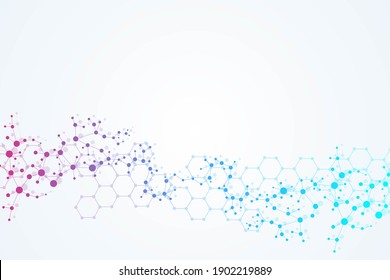 Structure Molecule And Communication. Dna, Atom, Neurons. Scientific Concept For Your Design. Connected Lines With Dots. Medical, Technology, Chemistry, Science Background.  Illustration