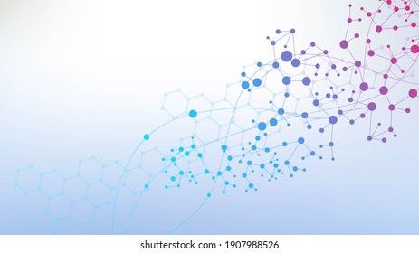 Structure Molecule And Communication. Dna, Atom, Neurons. Scientific Concept For Your Design. Connected Lines With Dots. Medical, Technology, Chemistry, Science Background.  Illustration