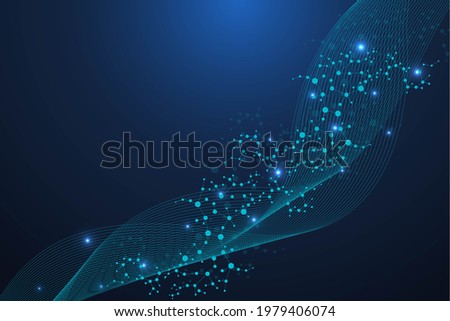 Structure molecule and communication. Dna, atom, neurons. Scientific concept for your design. Connected lines with dots. Medical, technology, chemistry, science background.  illustration