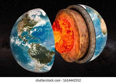 Structure Of Planet Earth In Space, 3D Rendering