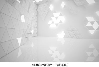 The Structure Of The White  Triangle Prism. Architectural Background Of The Future. 3D Illustration. 3D Rendering 