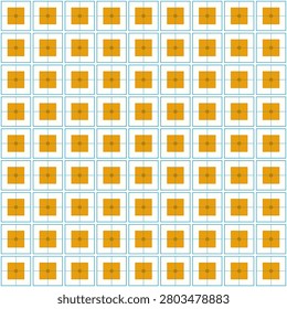 A structured grid of evenly spaced orange-brown squares arranged over a light teal crosshatch background, forming a repeating geometric pattern.