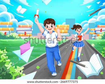 Student illustrations cheering upon receiving admission letters