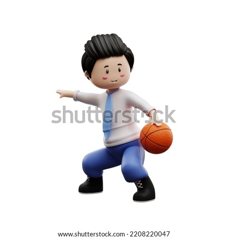 student playing basketball 3d rendering