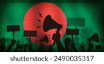 Students Protest in Bangladesh, background design with flag and people protesting. Bangladesh protest concept backdrop