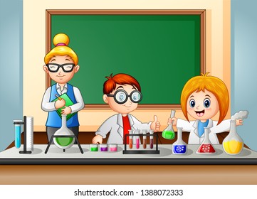 Cartoon Students Doing Research Chemical Fluid Stock Vector (Royalty ...