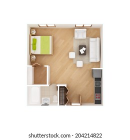 Studio Apartment Floor Plan Top View Isolated On White