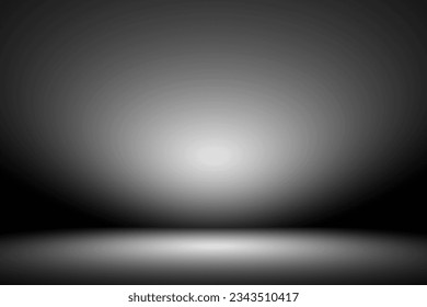 Studio backdrop wallpaper inside room wall light black and empty space.
Abstract dark gray gradient spotlight floor texture background.  - Εικονογράφηση στοκ