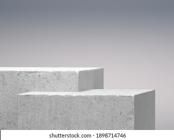 Studio with concrete pedestal, gray podium on the background. Platforms for product showcase. Composition in a minimalistic design for mockup. 3d rendering with clipping path