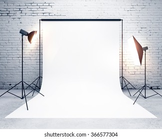 Studio With A Light Set-up And Backdrop