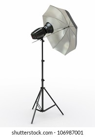 Studio Lighting Equipment. Flash And Umbrella. 3d