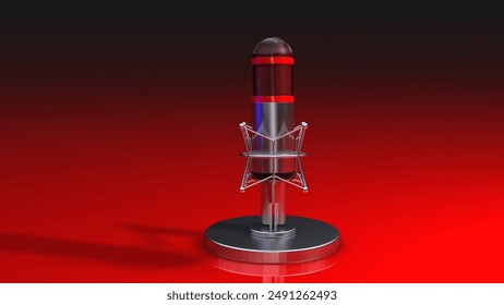 Studio microphone with neon lighting and red gradient background. Space for text, Podcast, Streaming and Radio concept. 3D Rendering 8K
 - Powered by Shutterstock