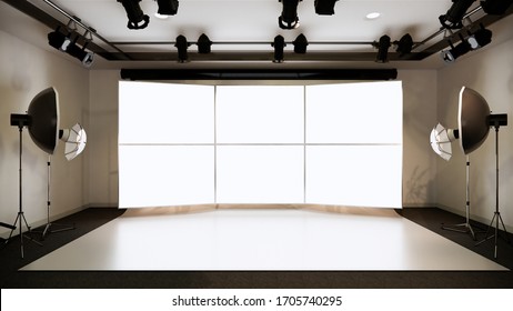 Studio - Modern Film Studio With White Screen. 3D Rendering