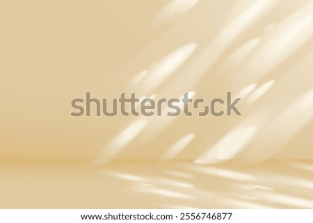 Studio Room light Beige Background wall for product presentation with light and intricate Shadow leaves from the window Empty Abstract Shadow, mock up scene,Sunshade shadow on the wall.