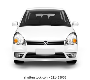 Studio Shot of Front View of White Car