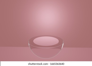 Studio Table Room With Glass Dome Is Placed For Sale On Pink Background.3D Render Image.