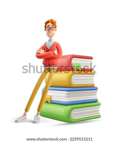 Study and education concept. Nerd Larry with Books. 3d illustration.