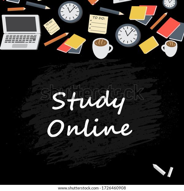 Study Online Poster for online education, zoom, skype and other online schools can use it. Suits for webinar ads or online courses. work related background, google slides, power point, keynote slides