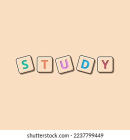 Study written with alphabet blocks on isolated background