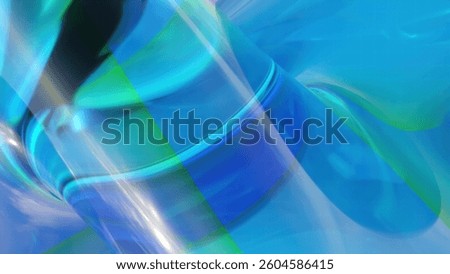 A stunning 3D-rendered abstract background featuring smooth, flowing glass-like waves in blue and green tones with glossy reflections and soft lighting.
