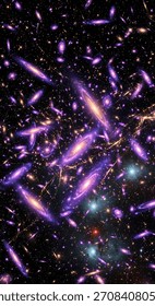 A stunning deep field image showcasing numerous distant galaxies, nebulae, and cosmic structures, with vibrant colors and intricate details against the dark expanse of space.