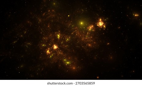 stunning display of bright celestial formations and swirling colors in a vast, dark expanse resembles an awe-inspiring cosmic wonder. scene captures the beauty of the universe. 3d render.