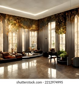 Stunning Photographic 3D Illustration Art- Ultra Modern Hotel Lobby Living Room Interior Design Of The Future