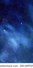A stunning vertical view of the deep blue night sky filled with countless bright stars and cosmic nebulae.