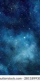 A stunning vertical view of the deep night sky filled with countless glowing stars and ethereal blue cosmic nebula clouds.