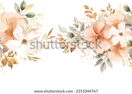 Stunning watercolor border with elegant golden leaves (Image
