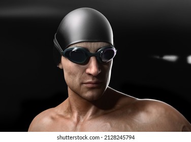 Sturdy swimmer man portrait  - 3d rendering. - Powered by Shutterstock