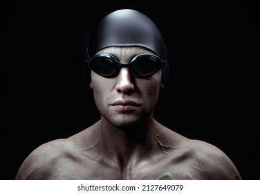 Sturdy swimmer man portrait with dramatic lighting. - 3d rendering - Powered by Shutterstock