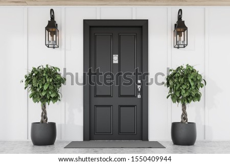 Similar – Image, Stock Photo Street lamp in front of a two-tone house wall at the edge of a parking area