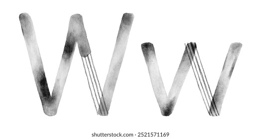 Stylish black and white watercolor illustration of uppercase and lowercase "W" and "w" letters with bold abstract accents. Great for typography, minimalist designs, and posters. - Powered by Shutterstock