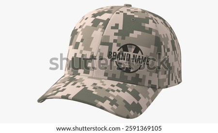 Stylish cap featuring a digital camo pattern and customizable logo space, perfect for outdoor activities.
