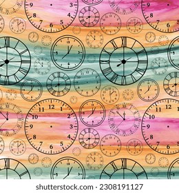 Stylish colorful clock pattern. Time, watch, schedule, business, management, plan, work and urgency concept.
