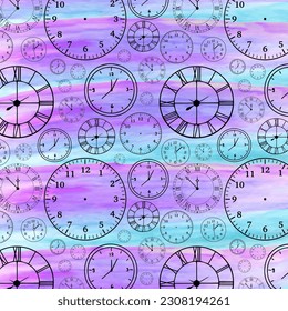 Stylish colorful clock pattern. Time, watch, schedule, business, management, plan, work and urgency concept. illustration