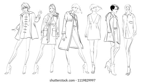 Stylish Fashion Models Pretty Young Girls Stock Illustration 1122555272 ...