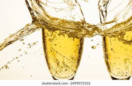 Stylish festive celebration decoration two champagne glasses abstract liquid flowing effect romantic background texture web template design banner invitation  birthday party card - Powered by Shutterstock