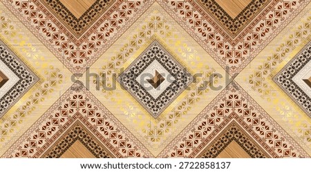 A stylish geometric seamless pattern featuring wooden diamond frames with decorative glass tiles. The design combines rich brown wood textures with vibrant blue, orange, and beige glass panels, creating a luxurious and elegant 3D effect. Perfect for interior design, wall panels, digital wallpapers, ceramic tile prints, textile patterns, and high-end decorative backgrounds. This modern yet classic pattern adds depth, warmth, and sophistication to any creative project.