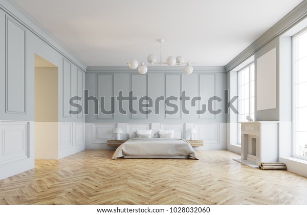 Stylish Master Bedroom Corner Gray White Stock Illustration