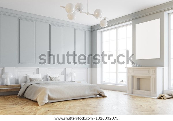 Stylish Master Bedroom Corner Gray White Stock Illustration