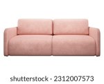 Stylish modern double light coral sofa. Sofa projection for design, collage, banner. Realistic image