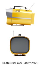 Stylish Orange Retro TV Mobile Sixties. TV On A White Background, Side And Front View. 3d Illustration.